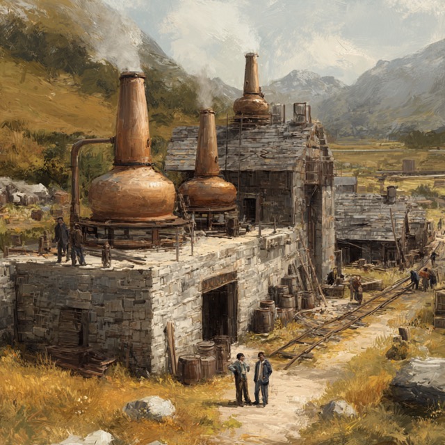 Workers building a legitimate Highland distillery in the early 1800s
