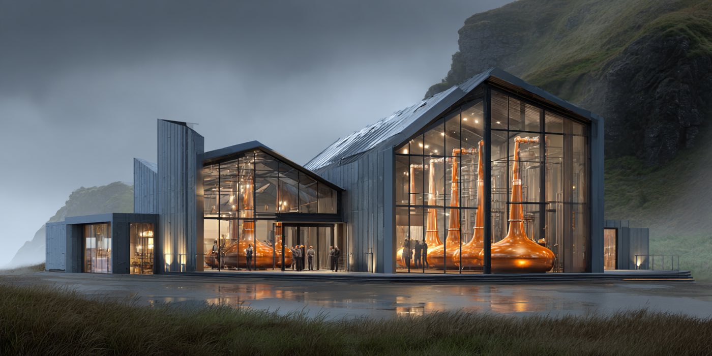 A sleek modern Scottish distillery