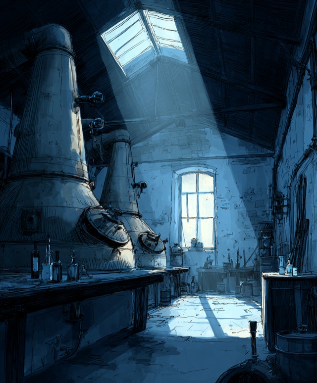 Abandoned copper pot stills sitting cold during the Great War
