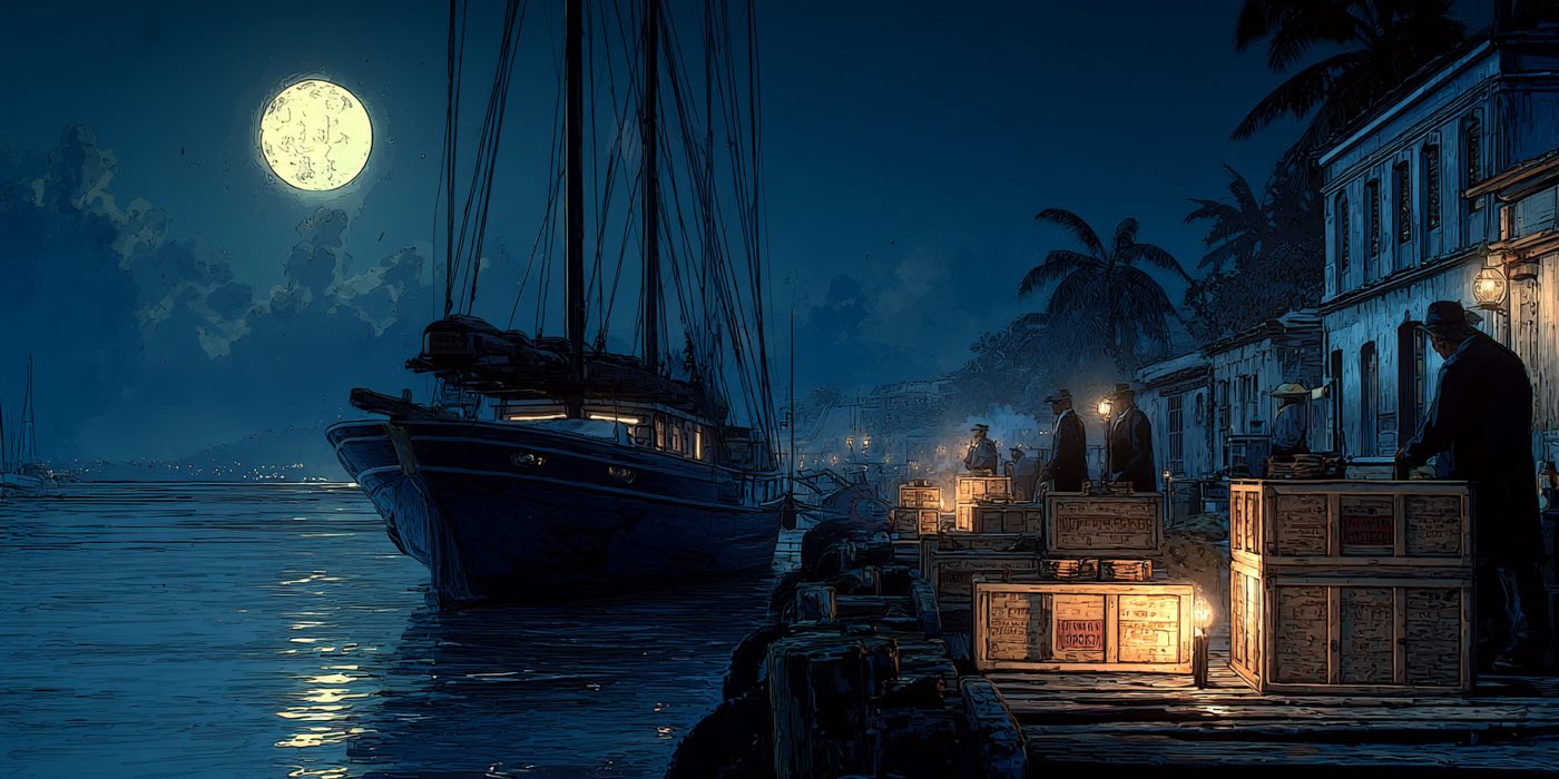 Rum-runners smuggling Scotch whisky by boat during American Prohibition