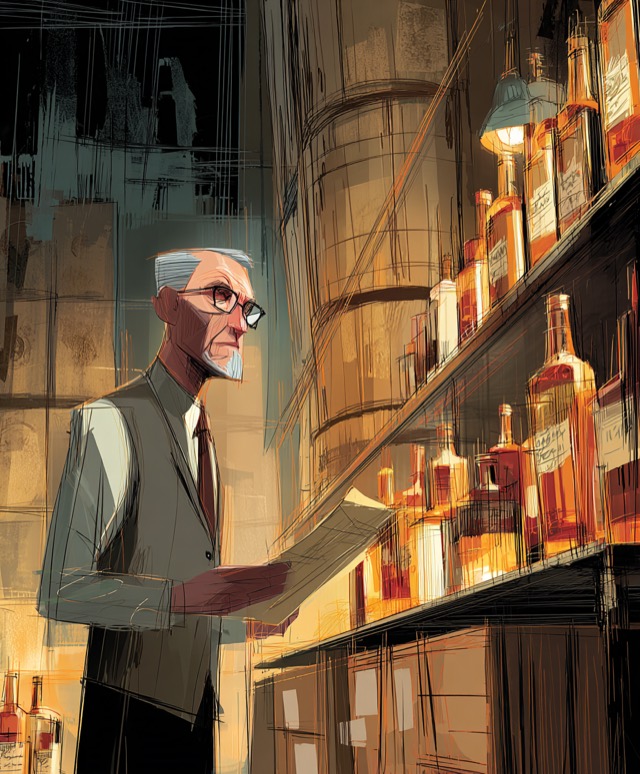 An independent bottler sampling casks in a warehouse