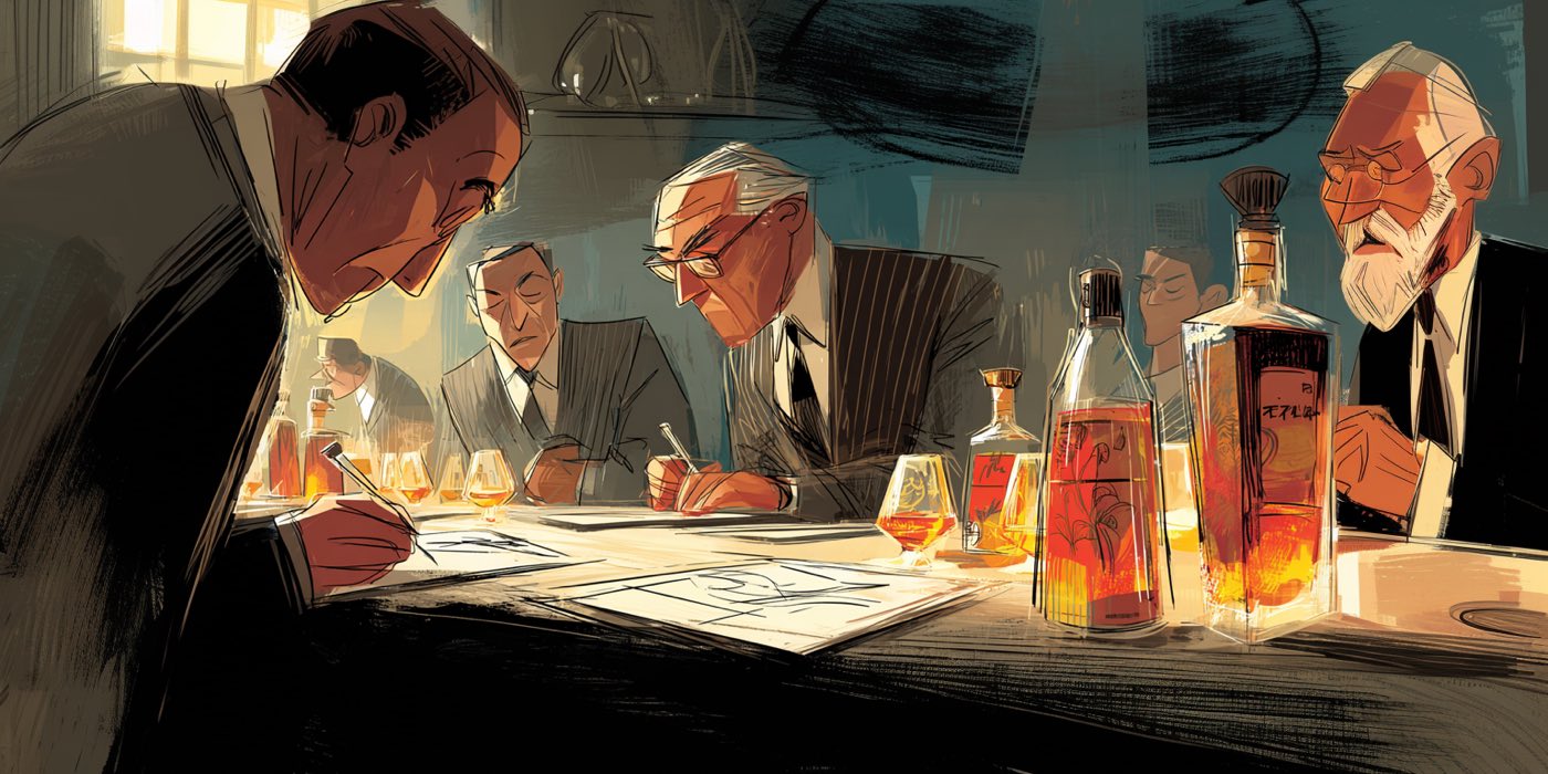 Judges blind-tasting whisky at an international competition