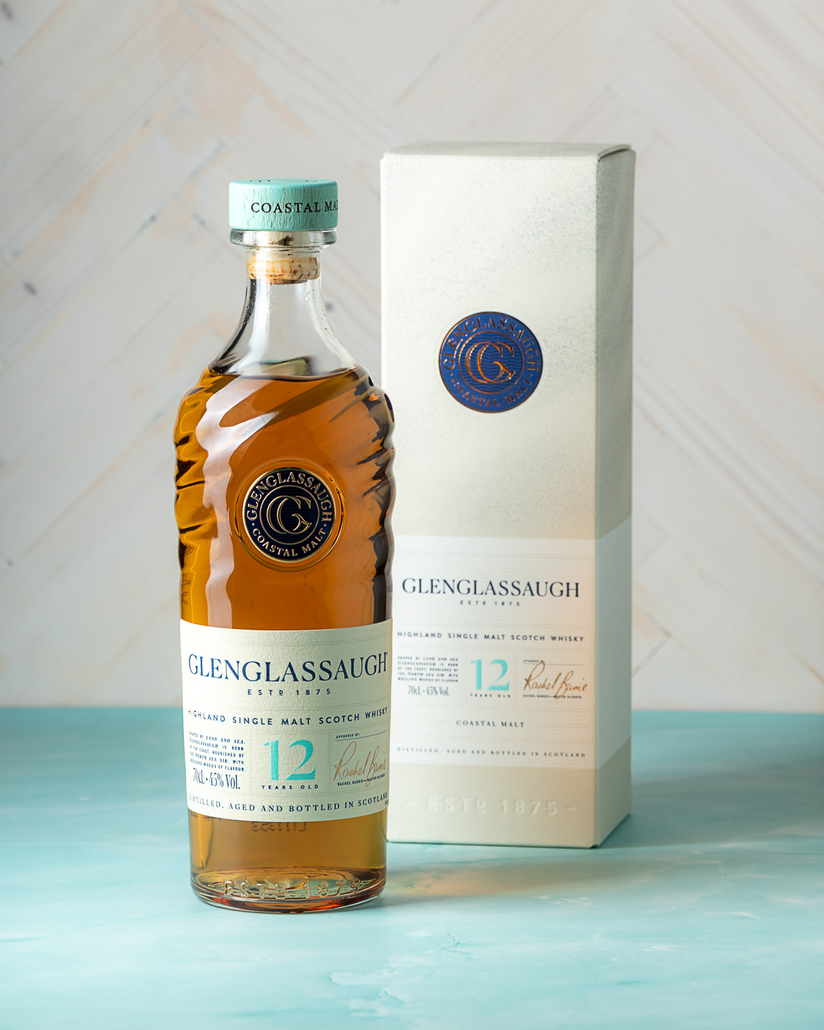 Glenglassaugh 12 Year Old bottle standing beside its packaging box